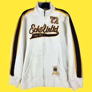 Vintage ECKO UNLTD 72 Jacket Mens XL White Brown Logo Spell Out Streetwear Y2K